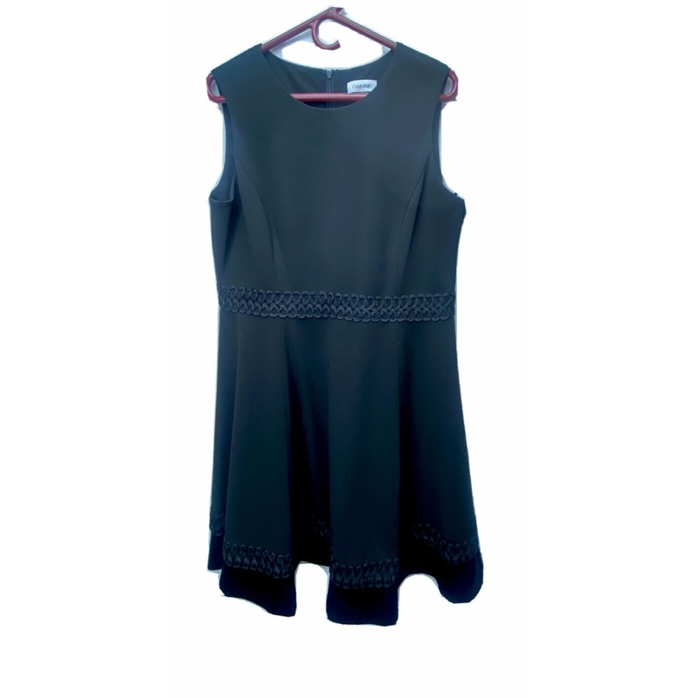 Women's Calvin Klein Women’s Black Dress Velvet Trimmed Size 14. Fit And Flare